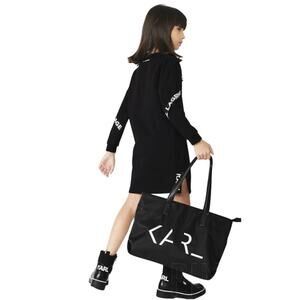 Karl Lagerfeld Kids Dress Girl Sz 16 Sweatshirt Casual Black Tape White Logo NWT